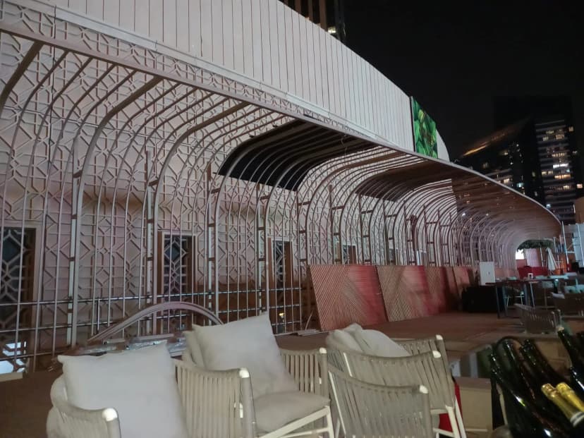 Outdoor custom pergola metal fabrication project